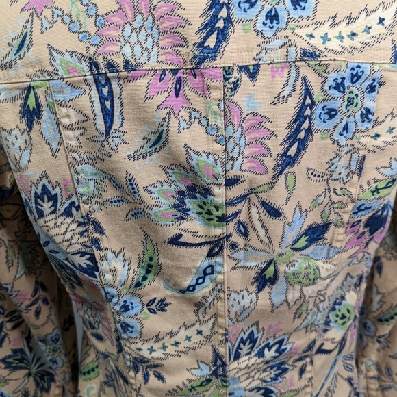CHARTER CLUB Cotton Floral Denim Button Up Jacket Beige Size Petite Small - Picture 5 of 15